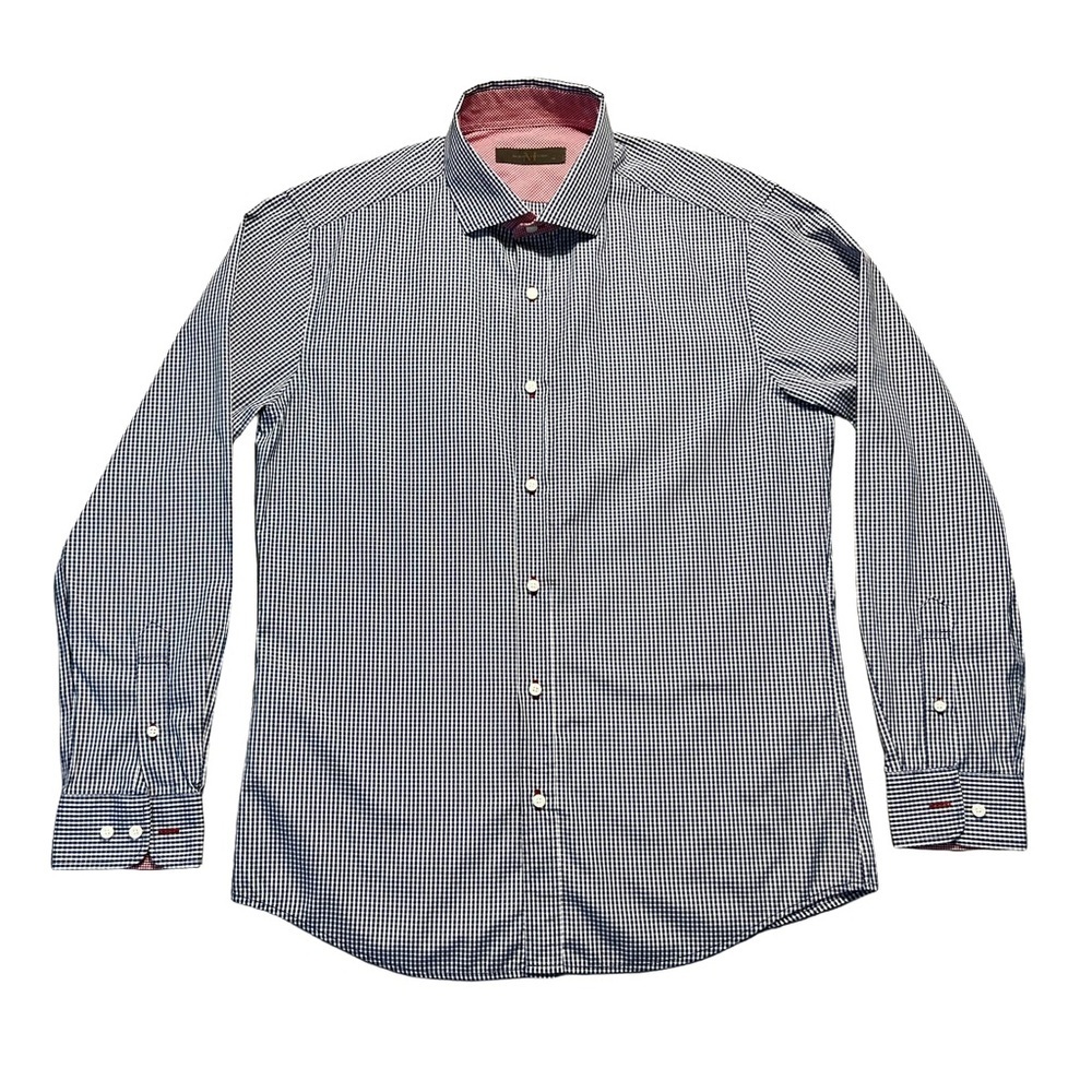 Modus Vivendi Men’s Shirt Blue White Checkered Long Sleeve Cotton Medium